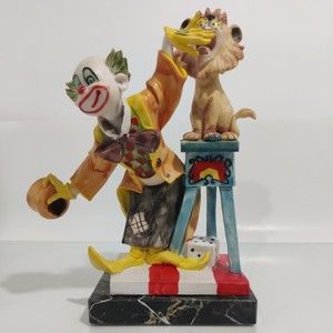 Vintage Charles Serouya 60s Italy Clown with Lion Figurine marble base 9.5in